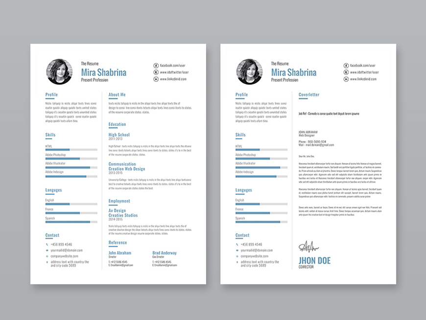 Free Simple Illustrator Resume Template with Cover Letter ... (870 x 653 Pixel)