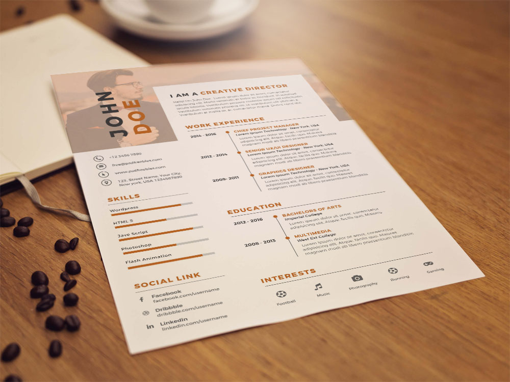 Free Nice Clean Resume Template in PSD File Format