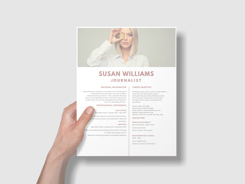 Free Journalist Resume Template with Minimal Style Design