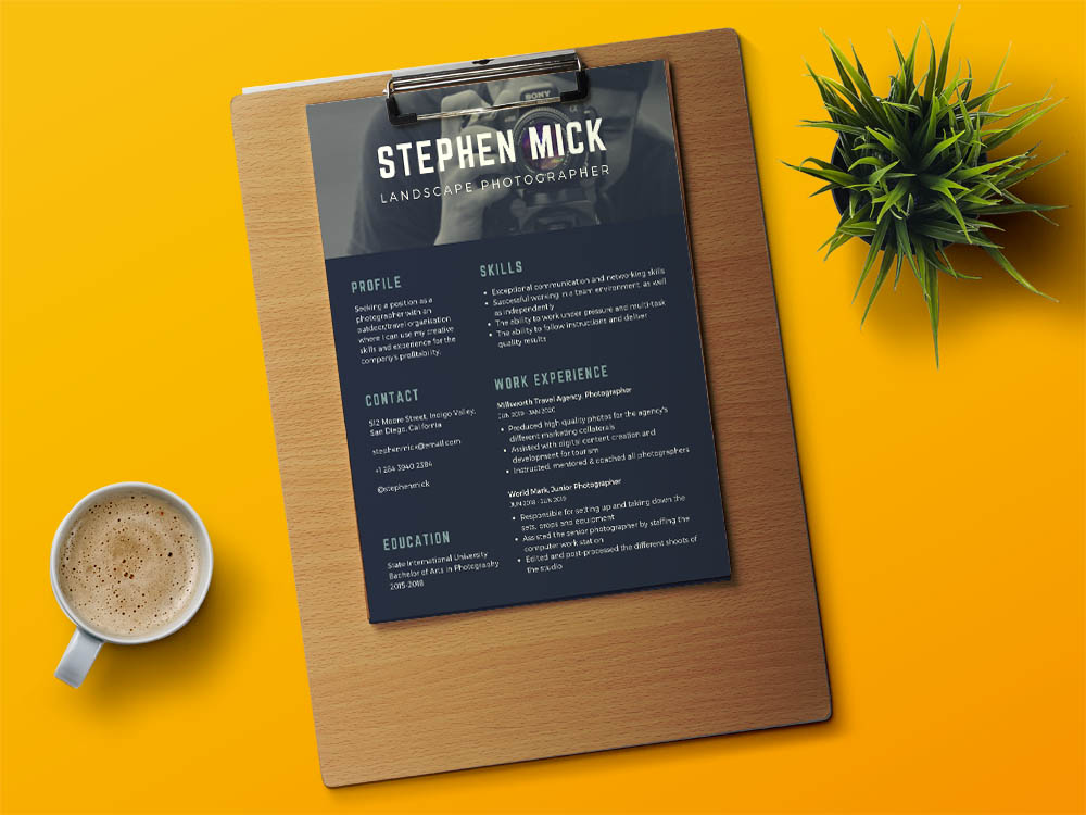 Free Photographer Resume Template with Modern Design