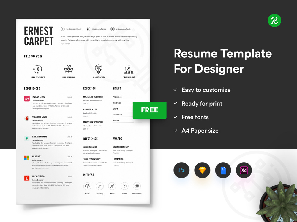 Free Infographic Resume Template with Portfolio and Cover Letter