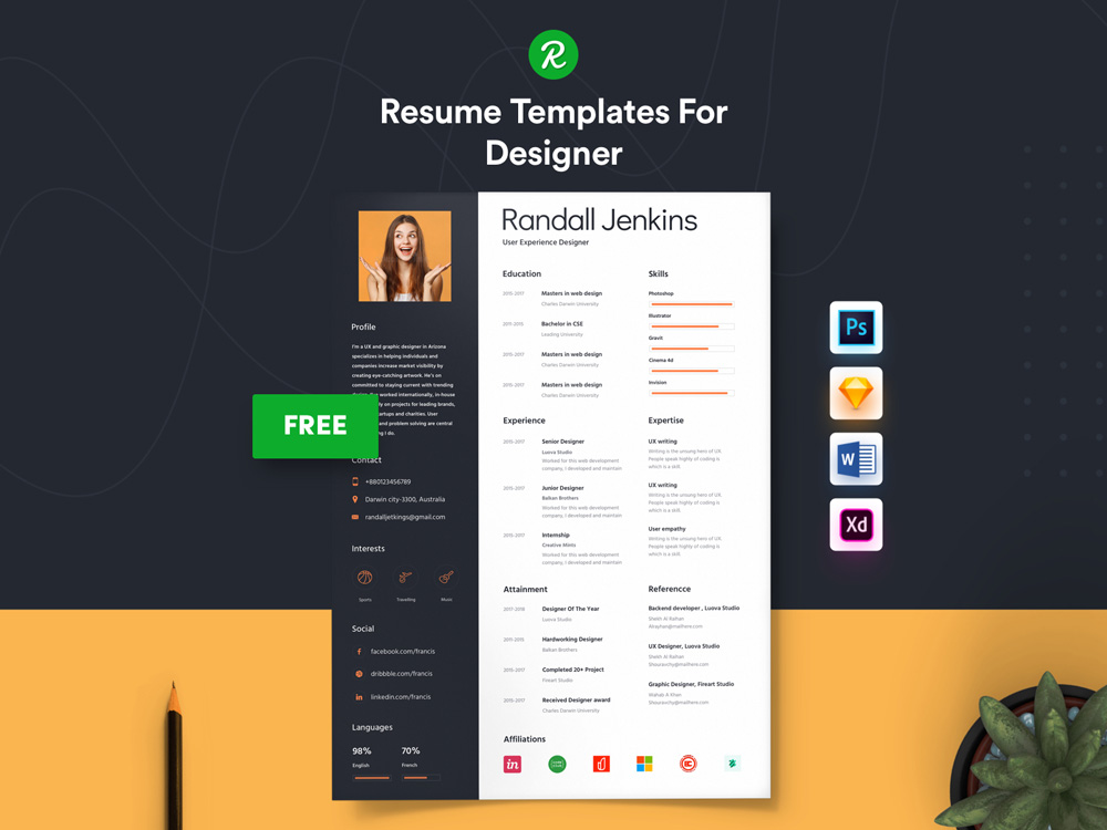Free UI Designer Resume Template with Simple Style Design