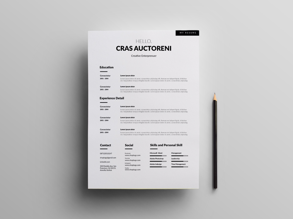 Free Simple Clean CV Template with Cover Letter Page (1000 x 750 Pixel)