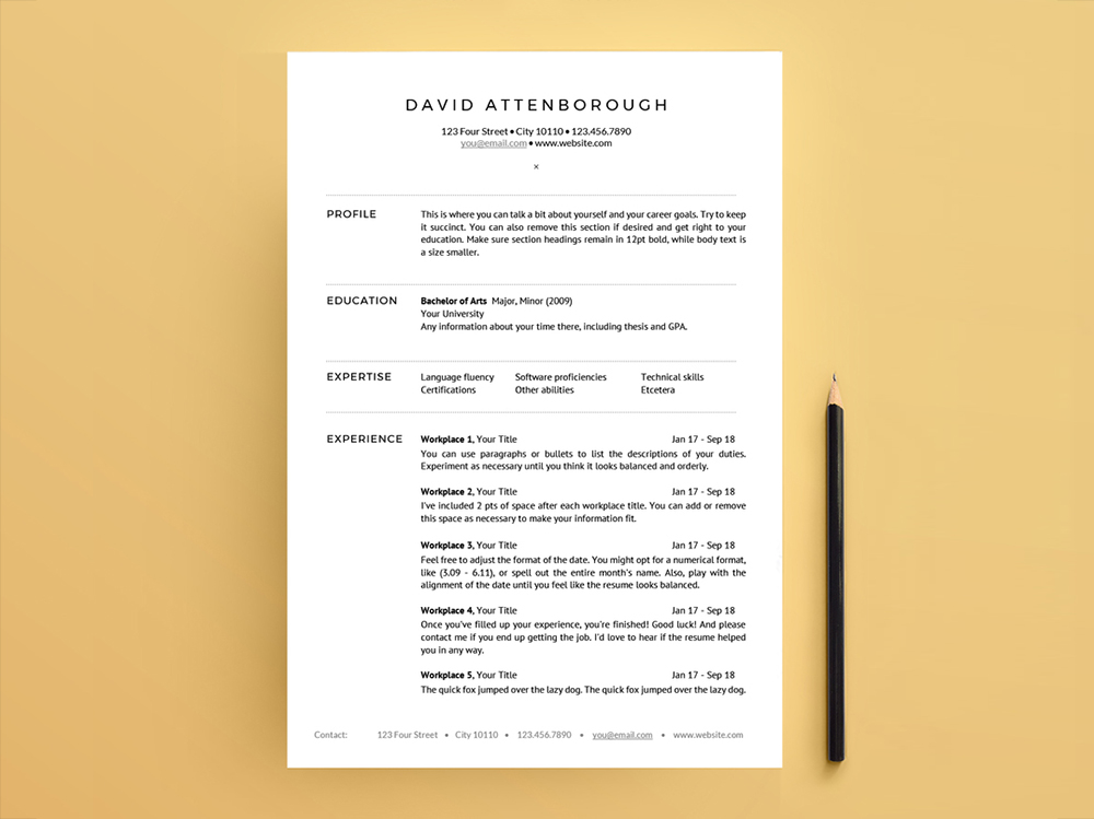David Attenborough Resume - Free One Page Resume Template