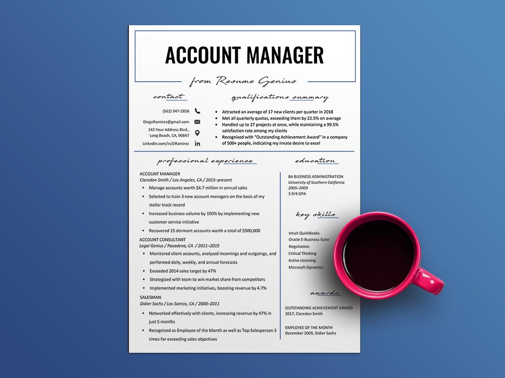 Free Account Manager Resume Template with Sample