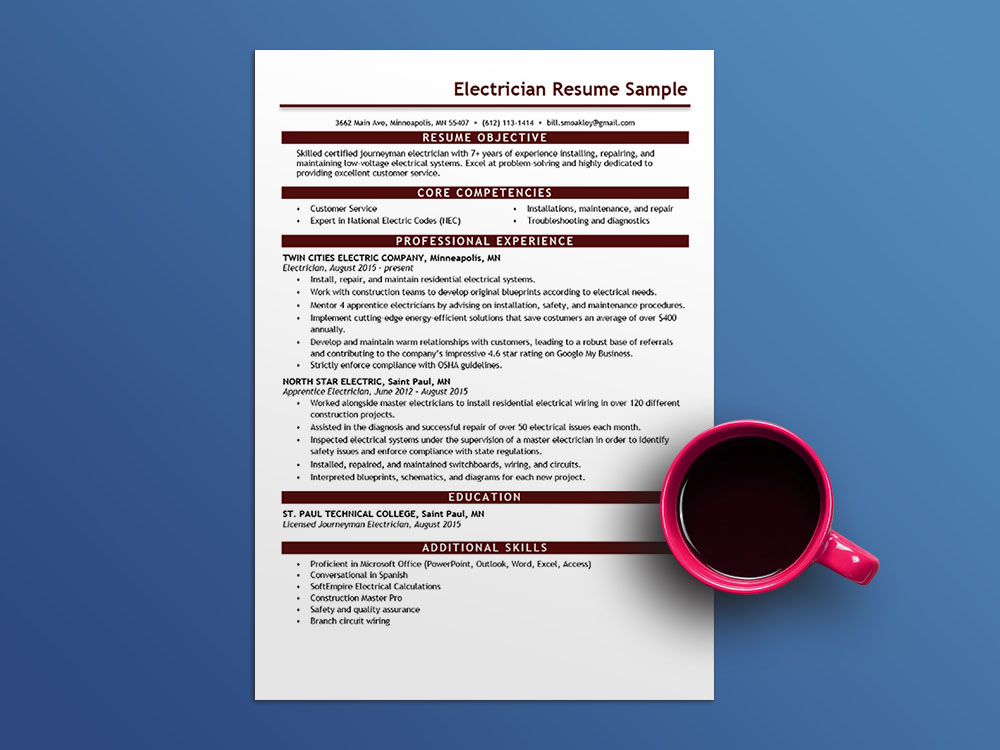 Free Electrician Resume Template