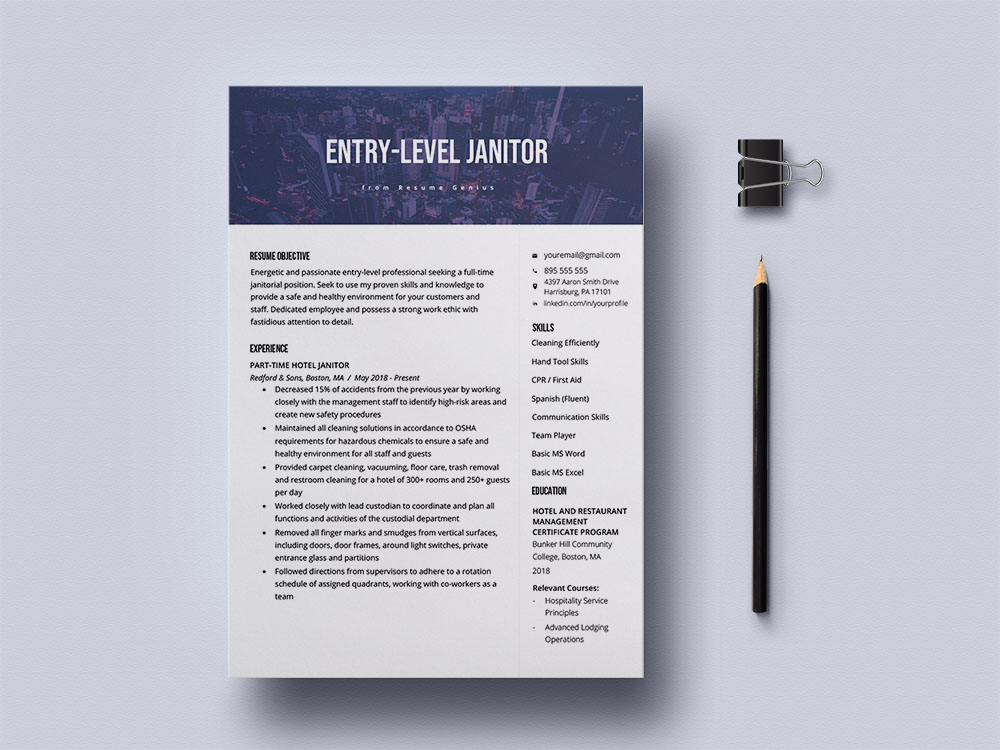 Free Entry-Level Janitor Resume Template