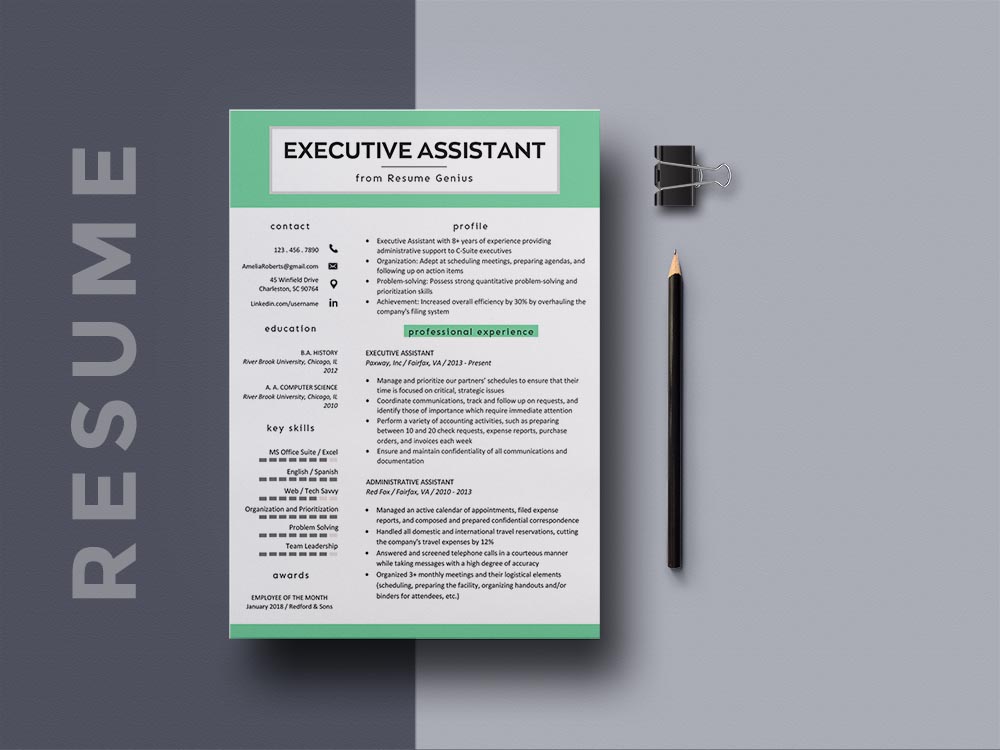 Free Executive Assistant Resume Template with Sample Text