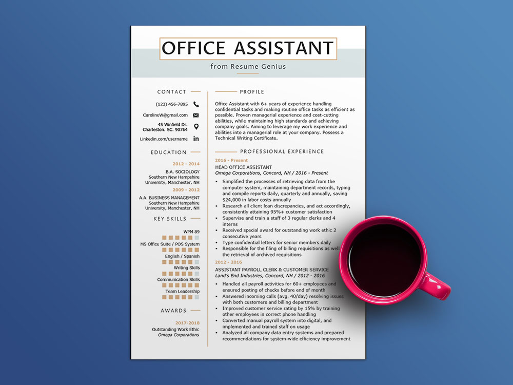 Free Office Assistant Resume Template with Sample Text
