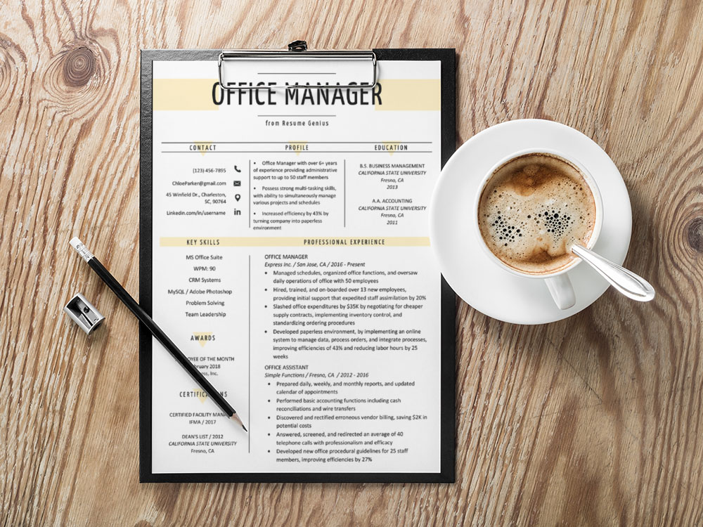 Free Office Manager Resume Template with Sample Text
