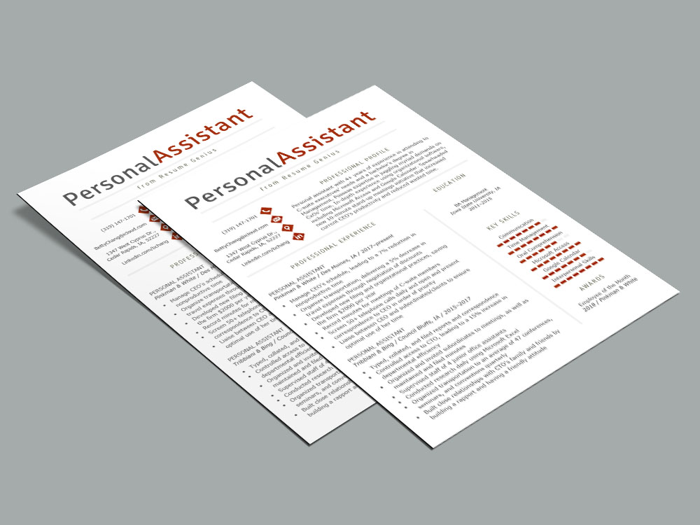 Free Personal Assistant Resume Template with Clean Design