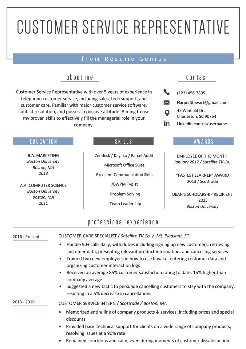 Free Customer Service Resume Template with Minimalist and Elegant Look