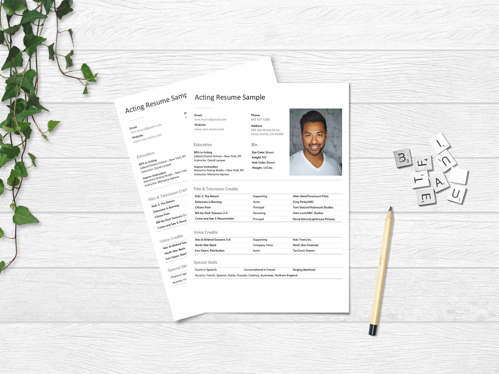 Free Acting Resume Template with Elegant Look