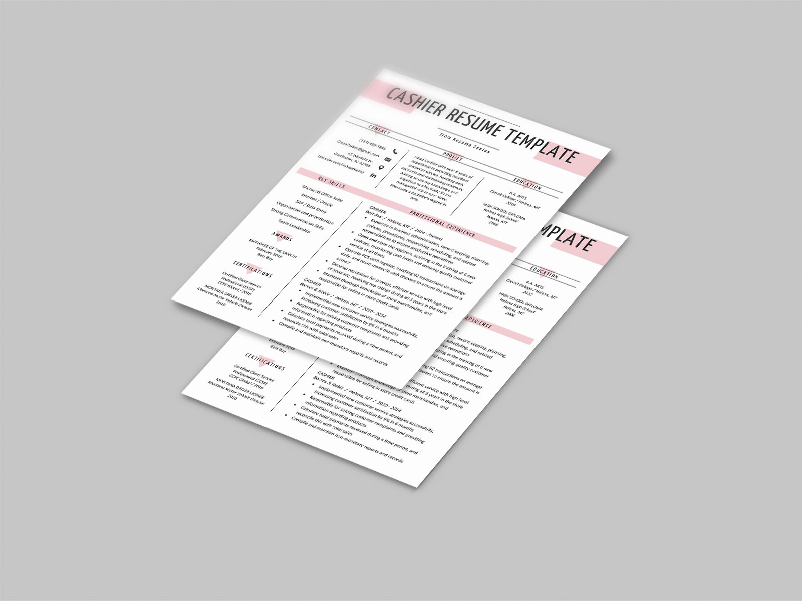 Free Cashier Resume Template with Minimalist and Clean Look