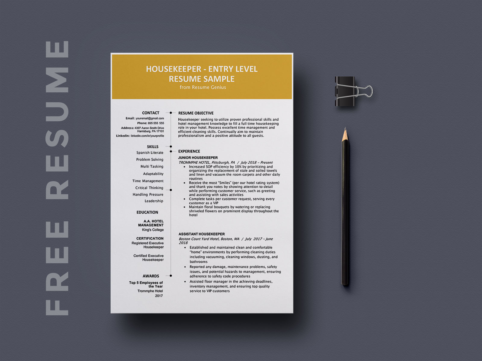 Free Entry-Level Housekeeping Resume Template