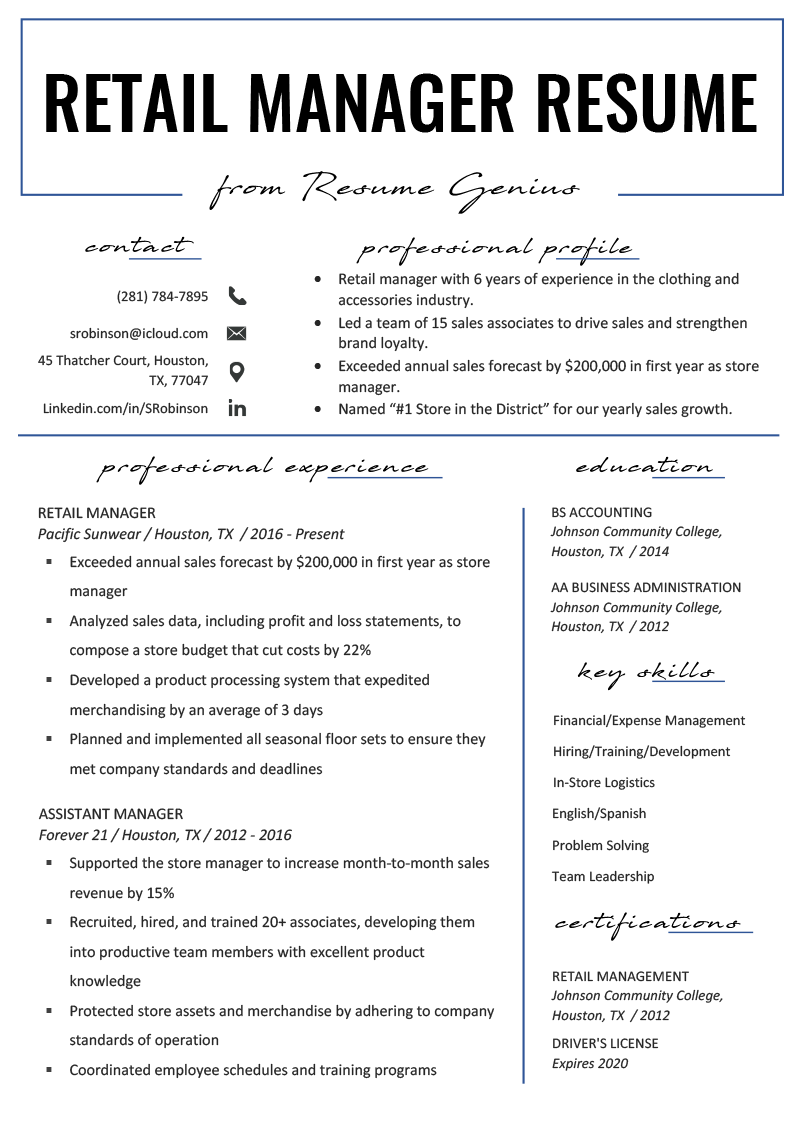 Free Retail Manager Resume Template with Clean and Elegant ... (770 x 1090 Pixel)