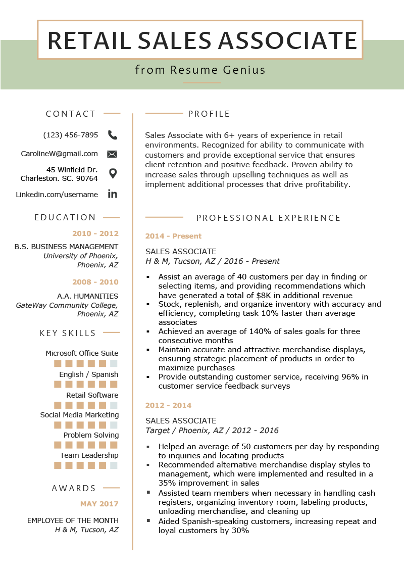 Free Retail Sales Associate Resume Template with Clean and Elegant Look