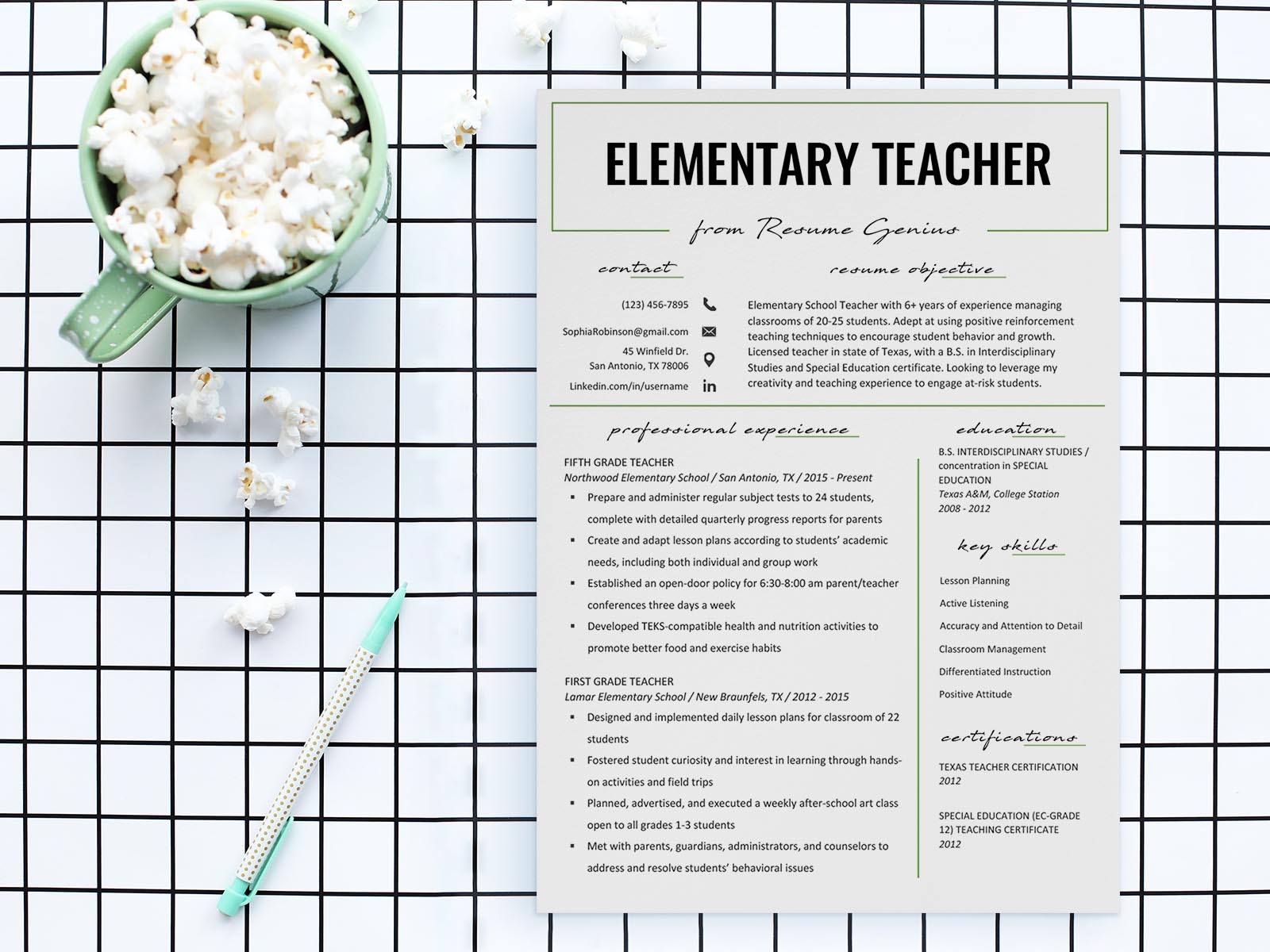 Free Elementary Teacher Resume Template with Clean and Simple Look