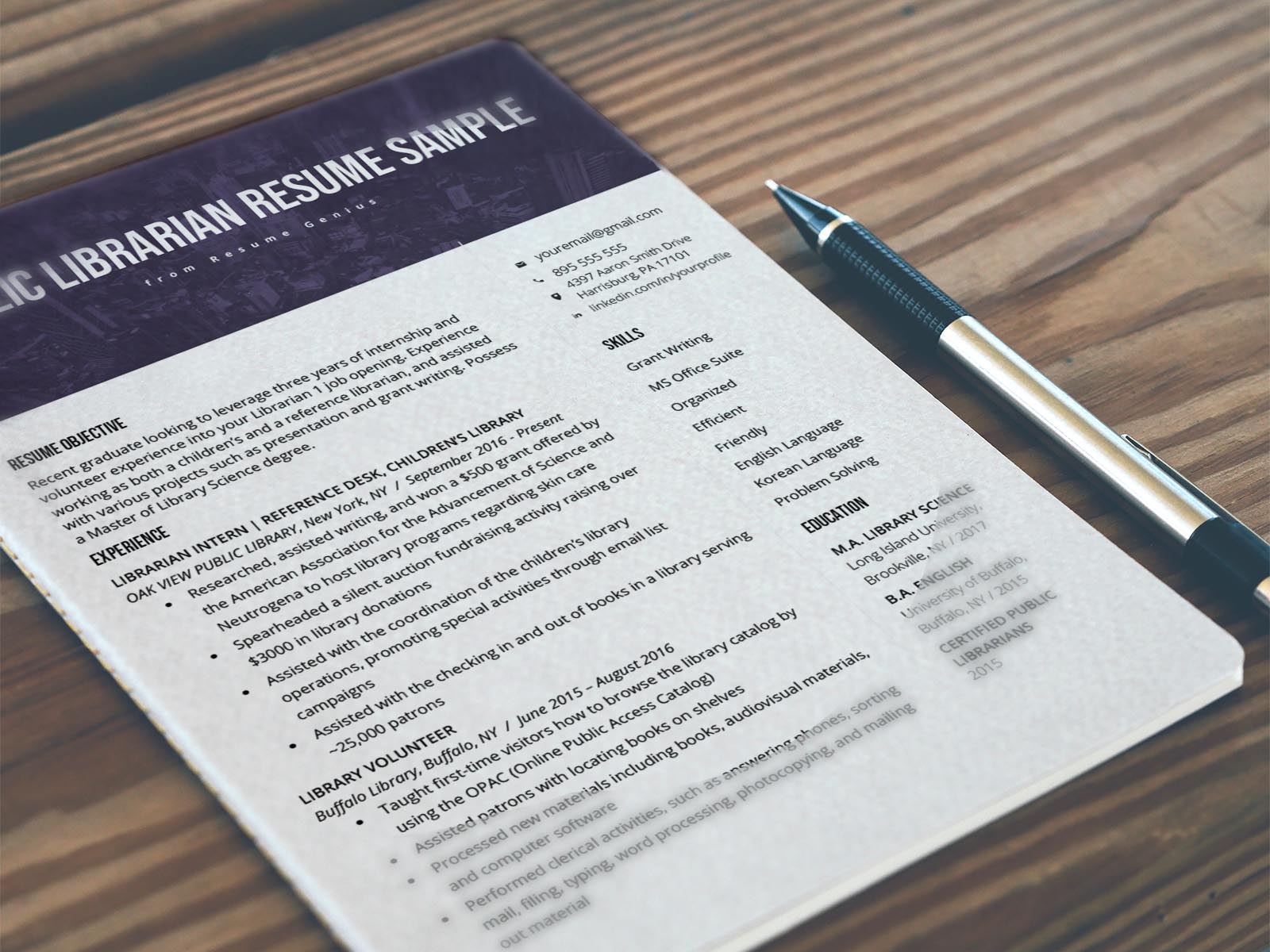 Free Librarian Resume Template with Clean and Fresh Look