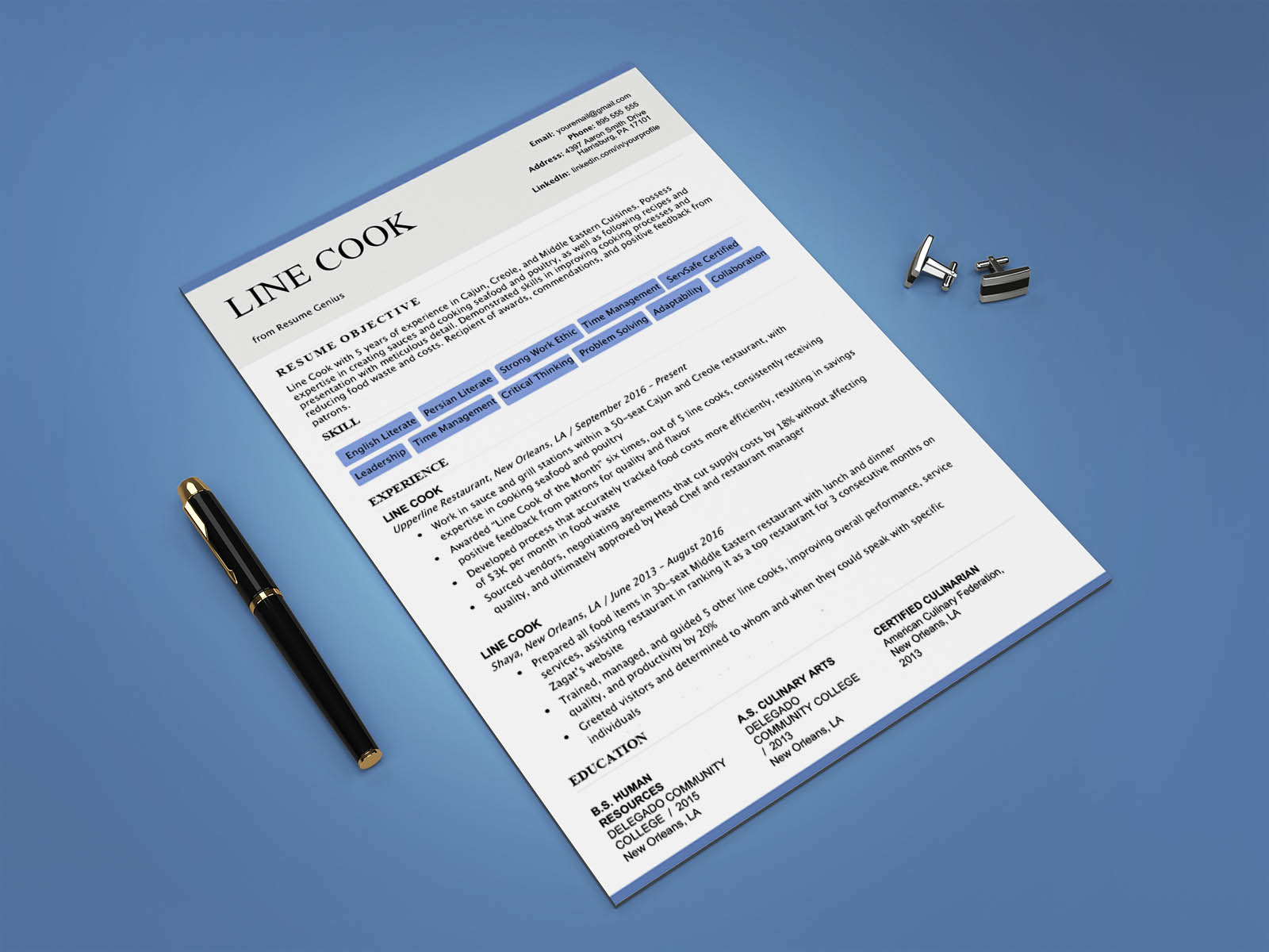 Free Line Cook Resume Template