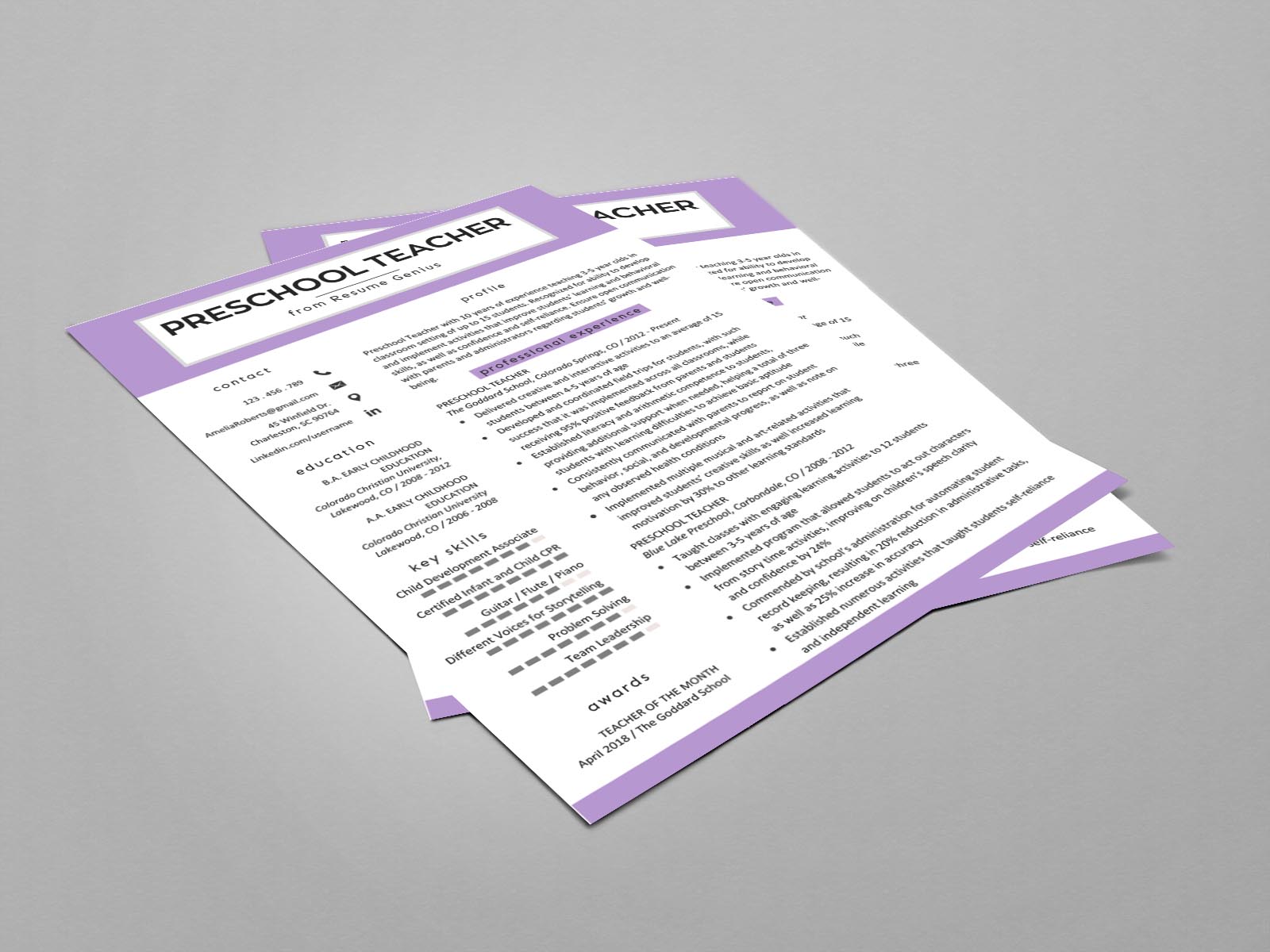 Free Preschool Teacher Resume Template with Clean and Fresh Look