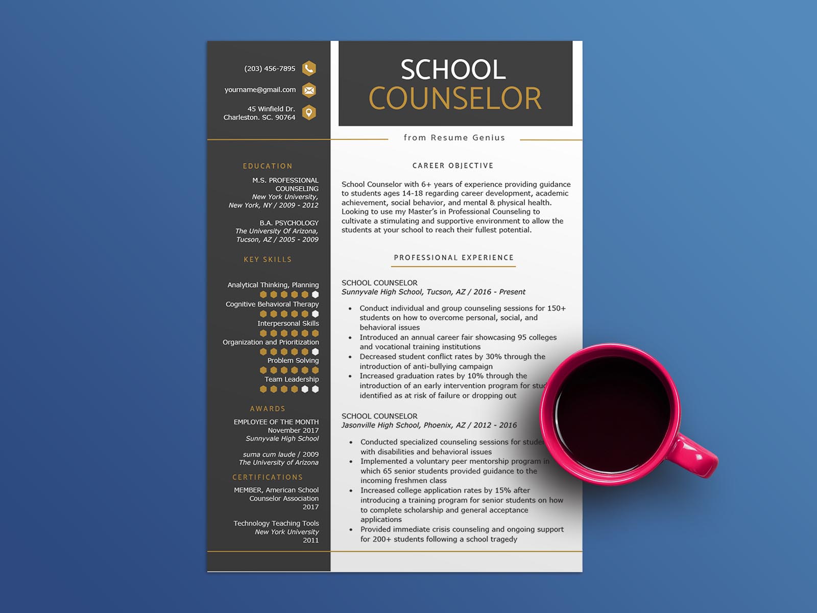 Free School Counselor CV Resume Template with Clean and Minimalist Design