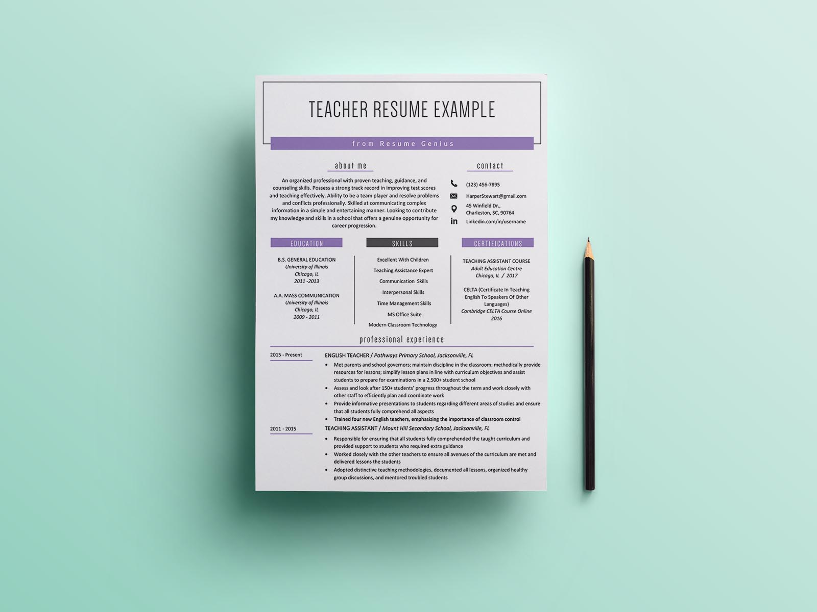 Free Teacher CV/Resume Template with Clean and Simple Look