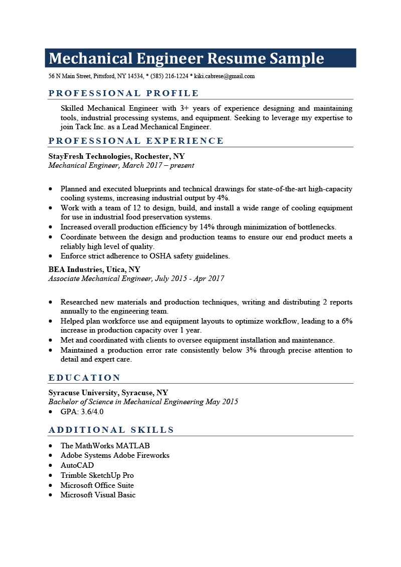 Free Mechanical Engineering Resume Template For Job Seeker