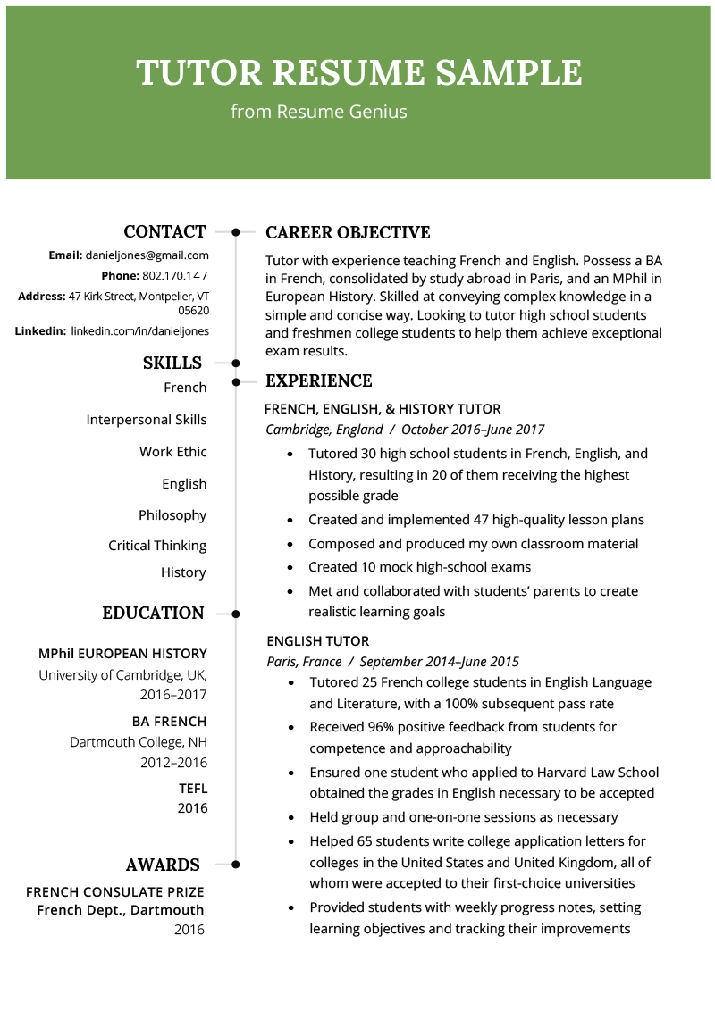 Free Tutor Resume Template with Clean and Simple Design