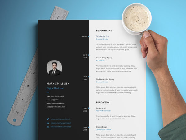 Free Innovative Resume Template - Vertical Resume Template 600x450