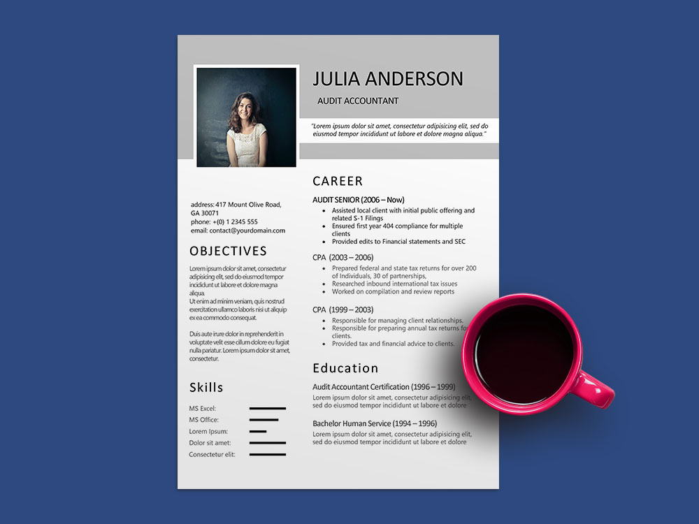 Free Audit Accountant Resume Template with Sample Text