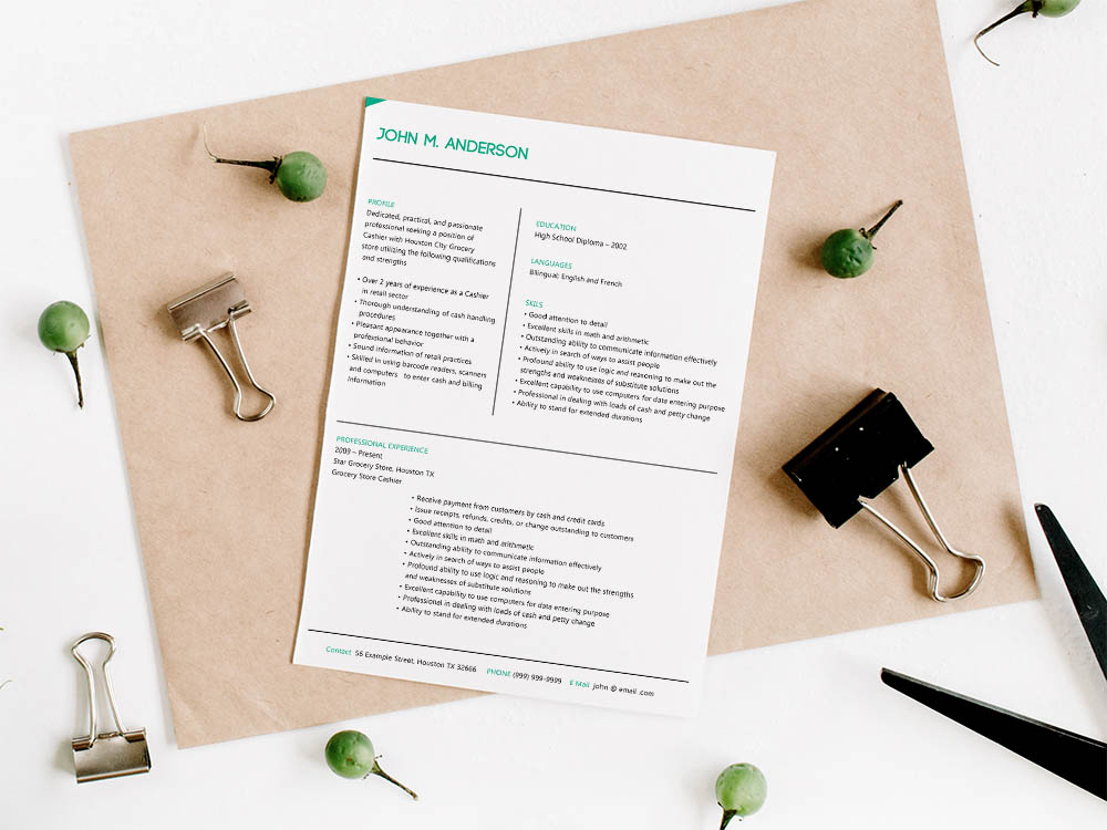 Free Cashier Job Resume Template with Clean and Simple Look