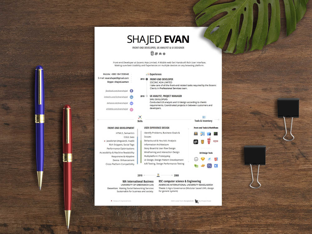 Free Creative Apple Pages Resume Template with Simple Design