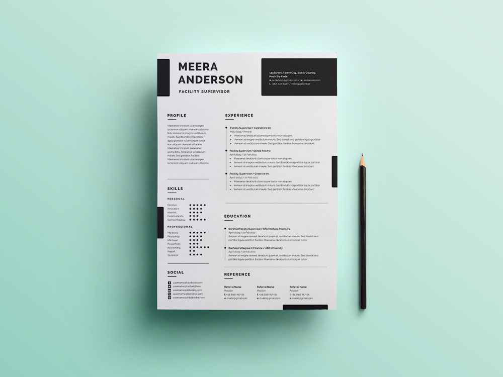 Free Facility Supervisor Resume Template for Job Seeker