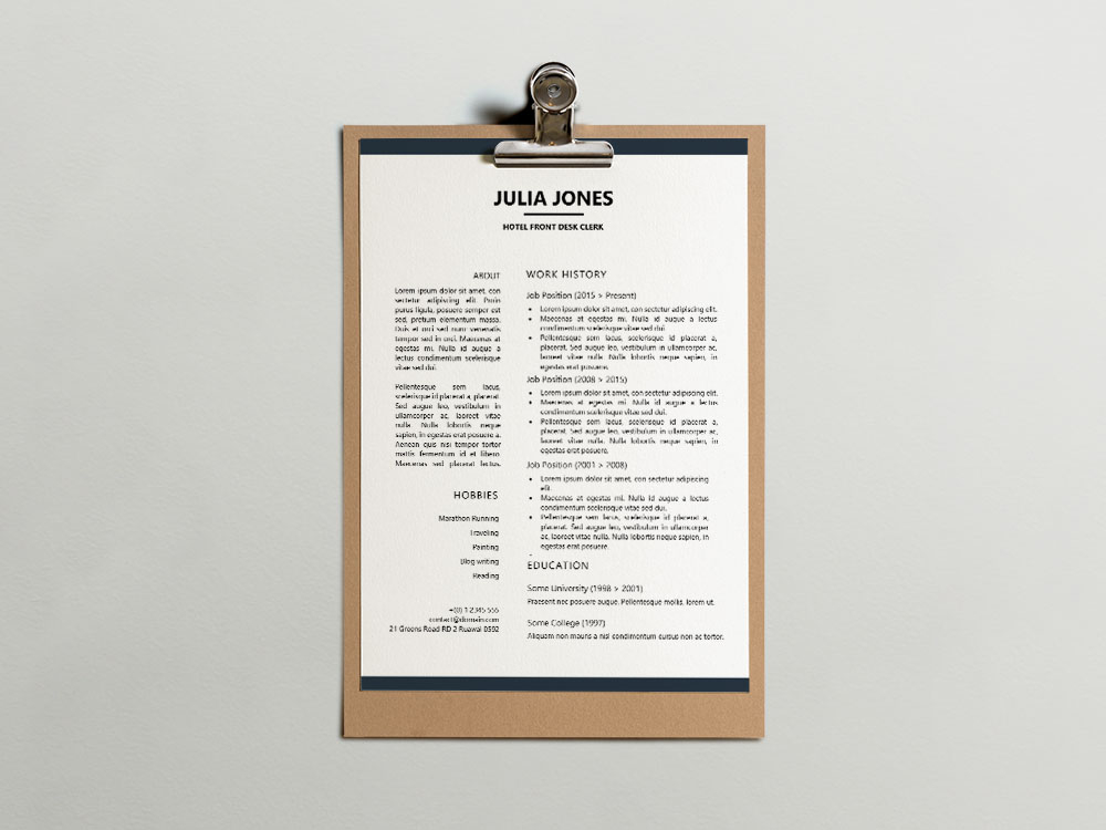 Free Hotel Front Desk Clerk Resume Template for Job Seeker