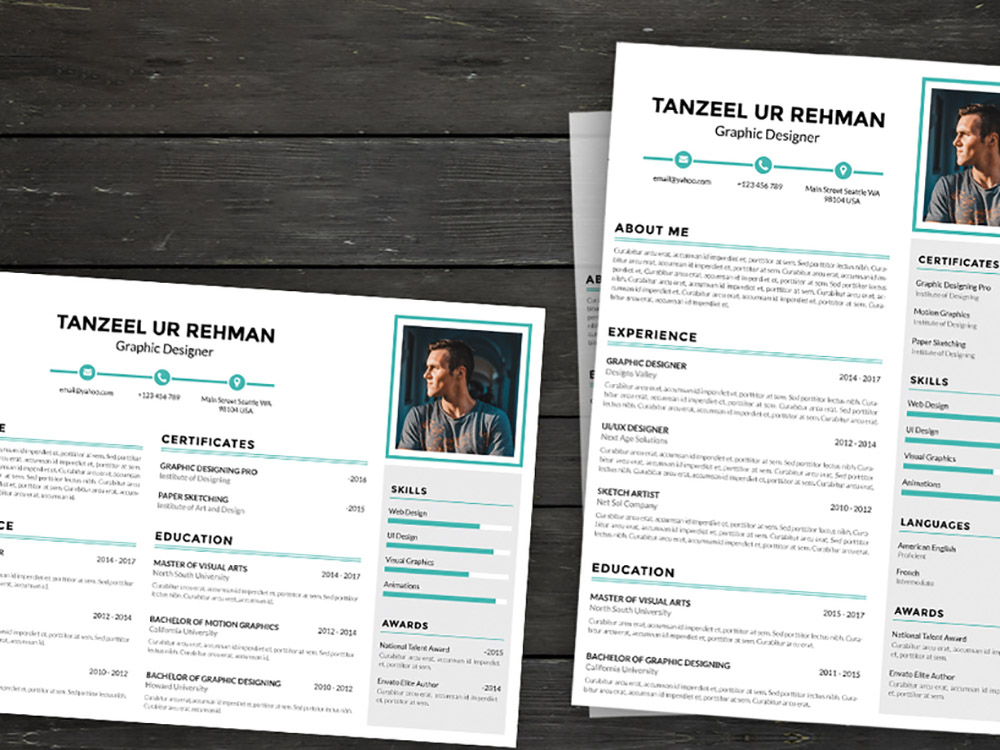 Free Landscape & Portrait Resume Template with Simple Design