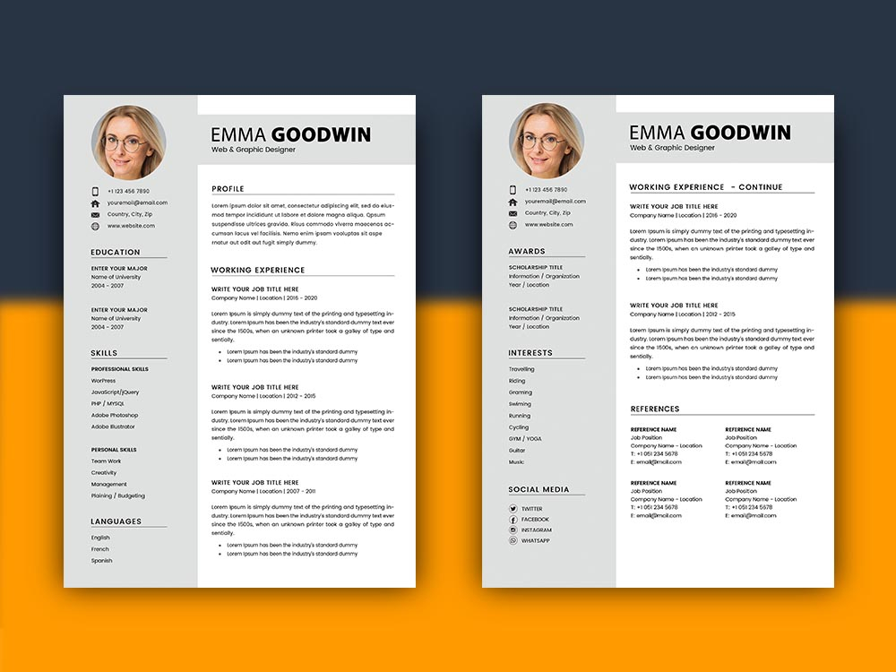 Free 2 Page Resume Template with Matching Cover Letter Design