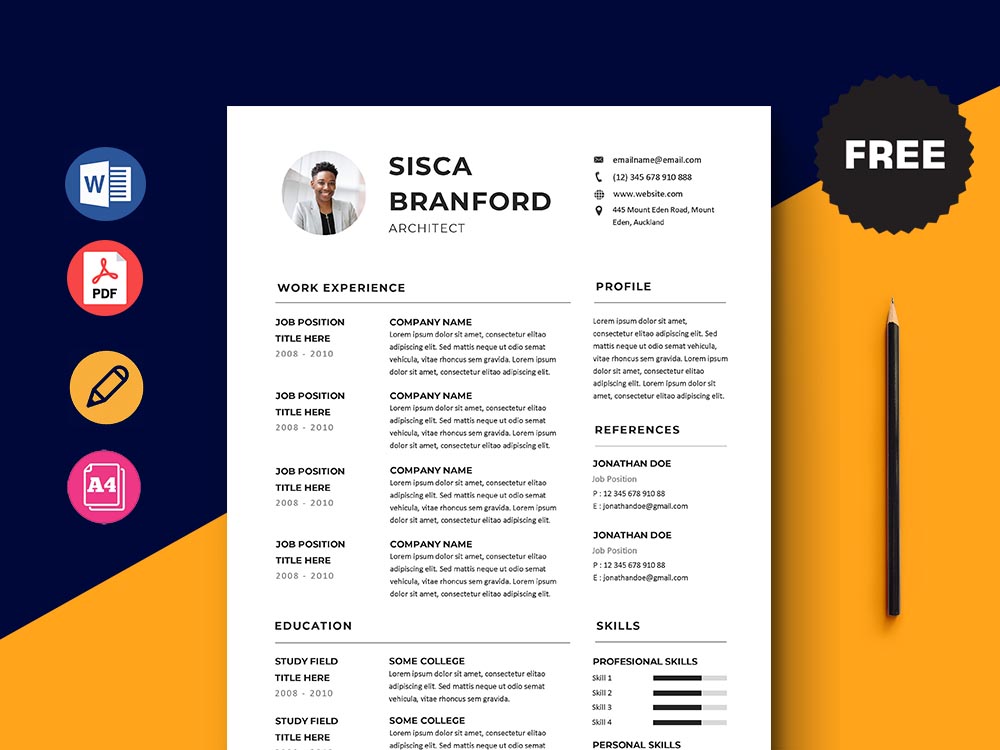 Free Architect CV/Resume Template with Minimal and Elegant Look