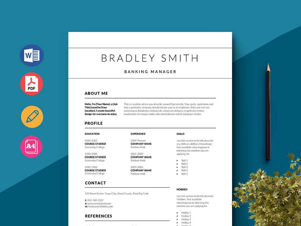 Free Banking Manager Resume Template with Clean and Elegant Look
