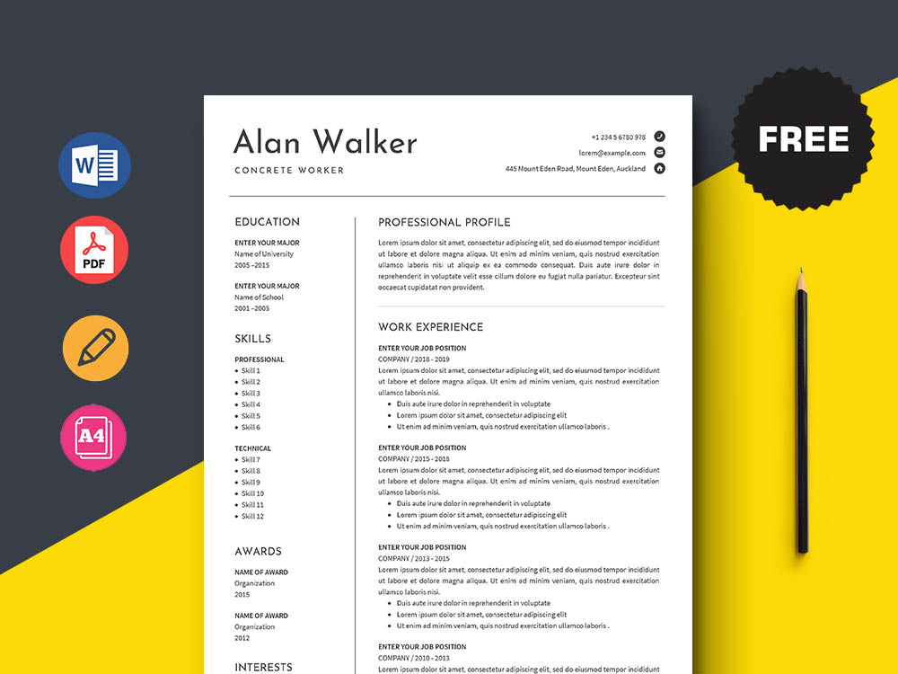 Free Concrete Worker Resume Template