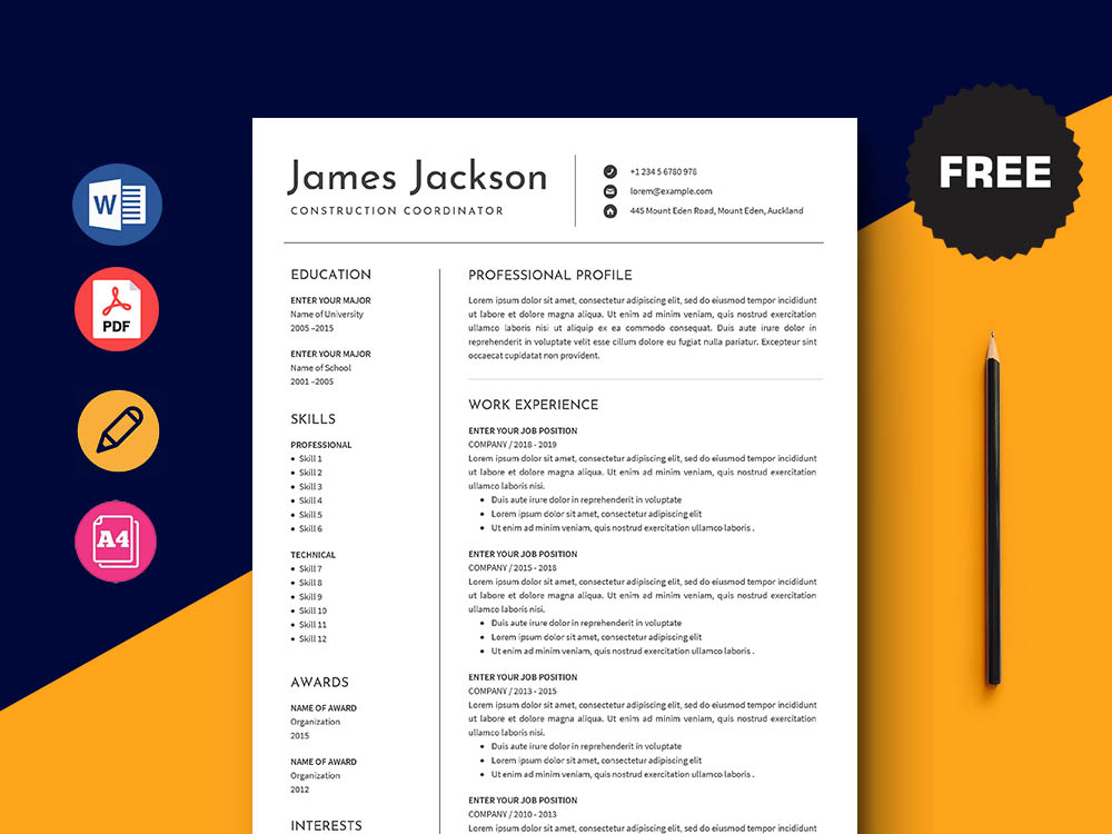 Free Construction Coordinator Resume Template