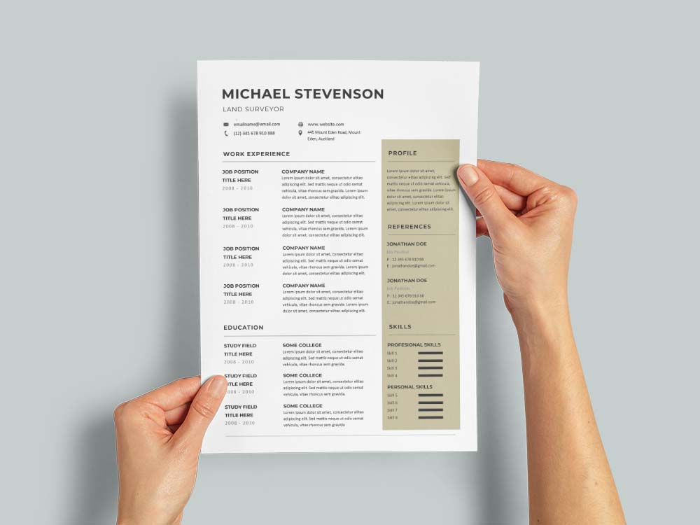 Free Land Surveyor Resume Template with Clean and Simple Look