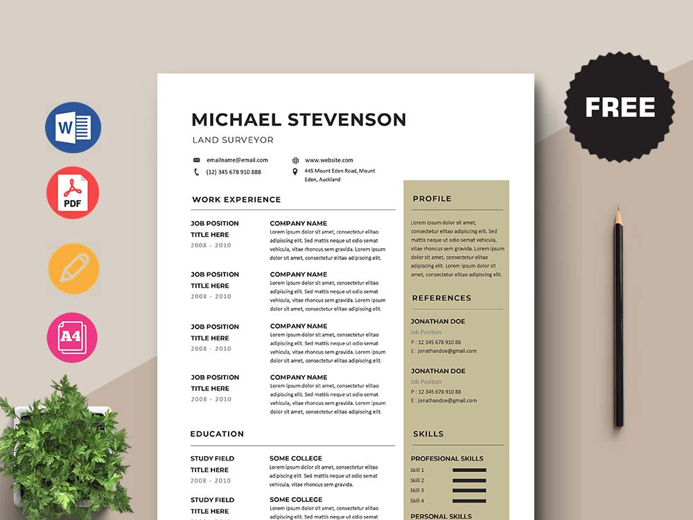 Free Land Surveyor Resume Template with Clean and Simple Look