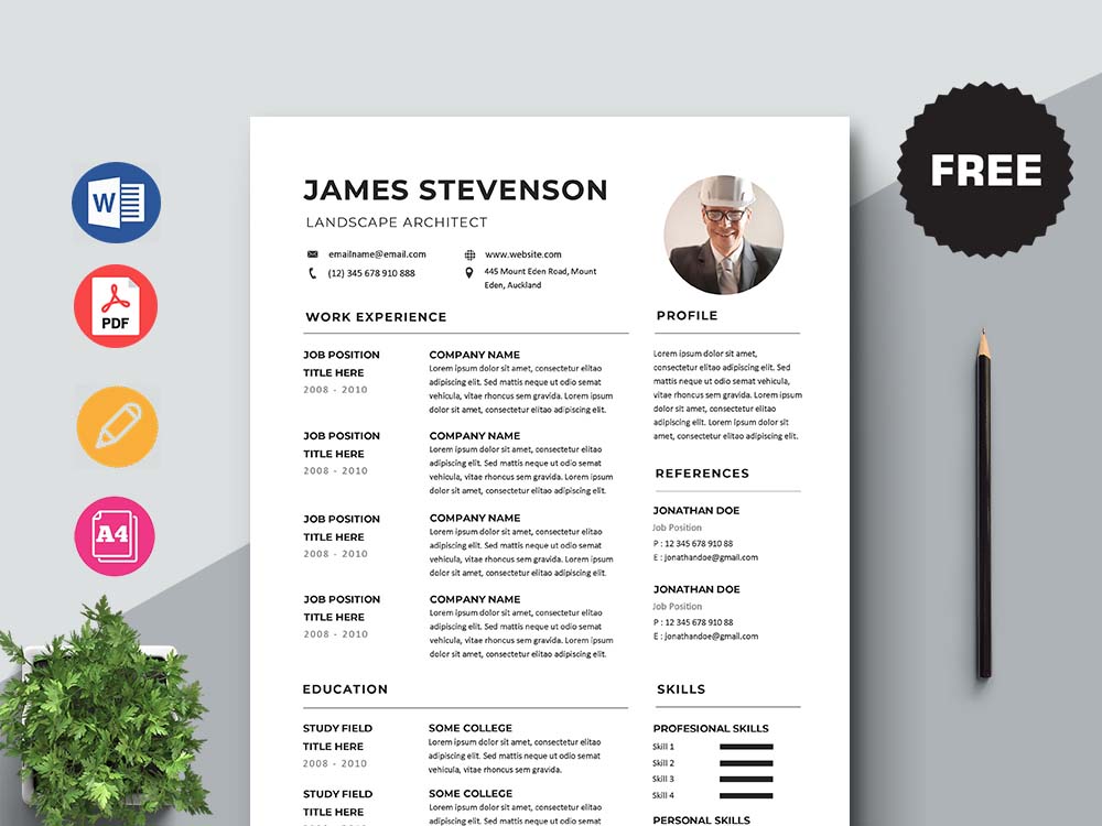 Free Landscape Architect Resume Template with Clean and Simple Look