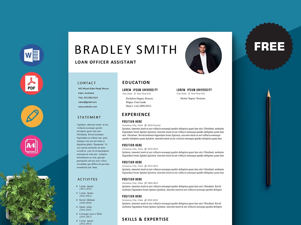Free Loan Officer Assistant Resume Template with Simple and Clean Look