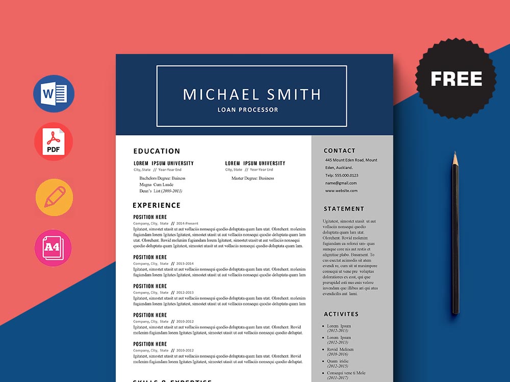 Free Loan Processor Resume Template