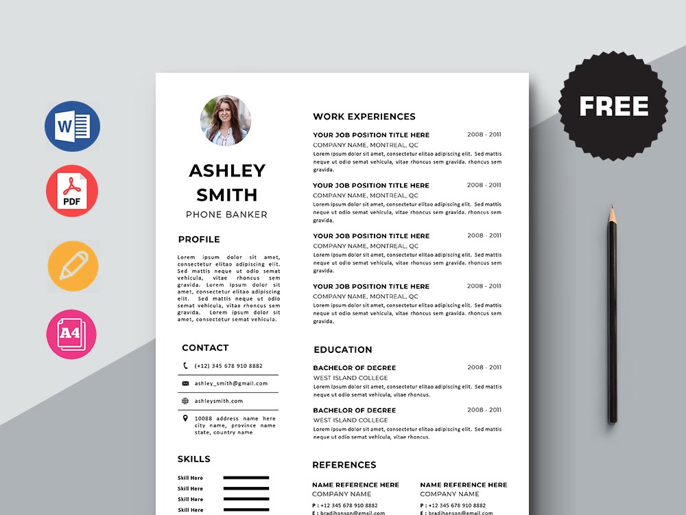 Free Phone Banker Resume Template with Minimal and Elegant Look