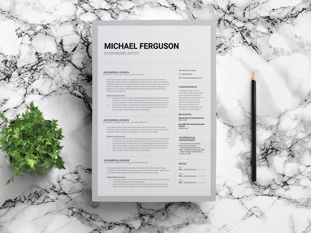 Free Storyboard Artist Resume Template with Clean and Professional Look