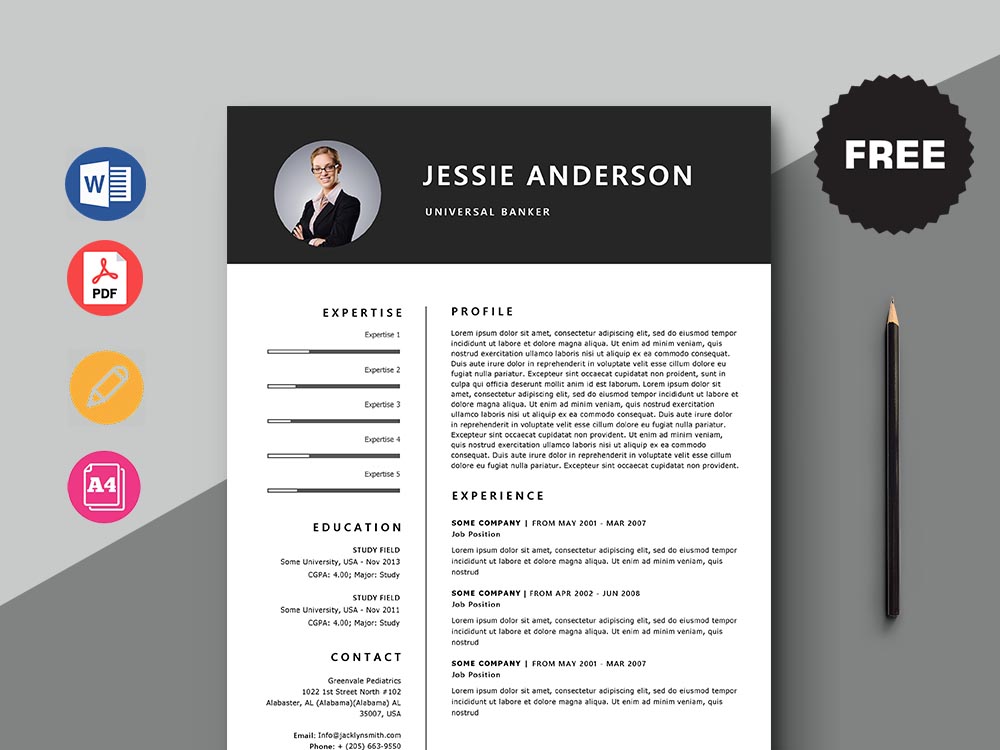 Free Universal Banker Resume Template with Minimal and Elegant Look