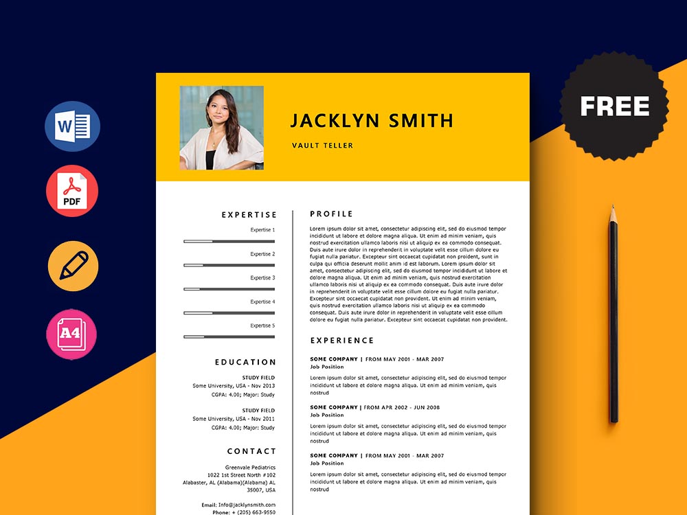 Free Vault Teller Resume Template with Minimal and Elegant Look